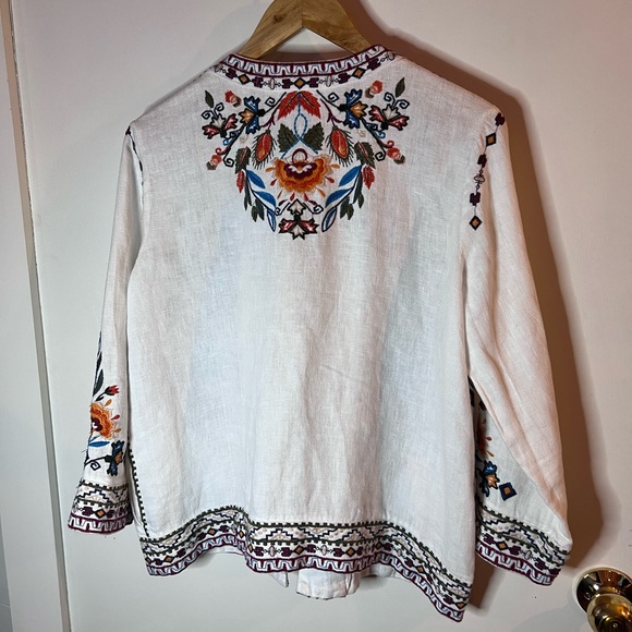 Johnny Was | Izamal Crop Jacket Embroidered 100% Linen w/ Pockets - Picture 11 of 15
